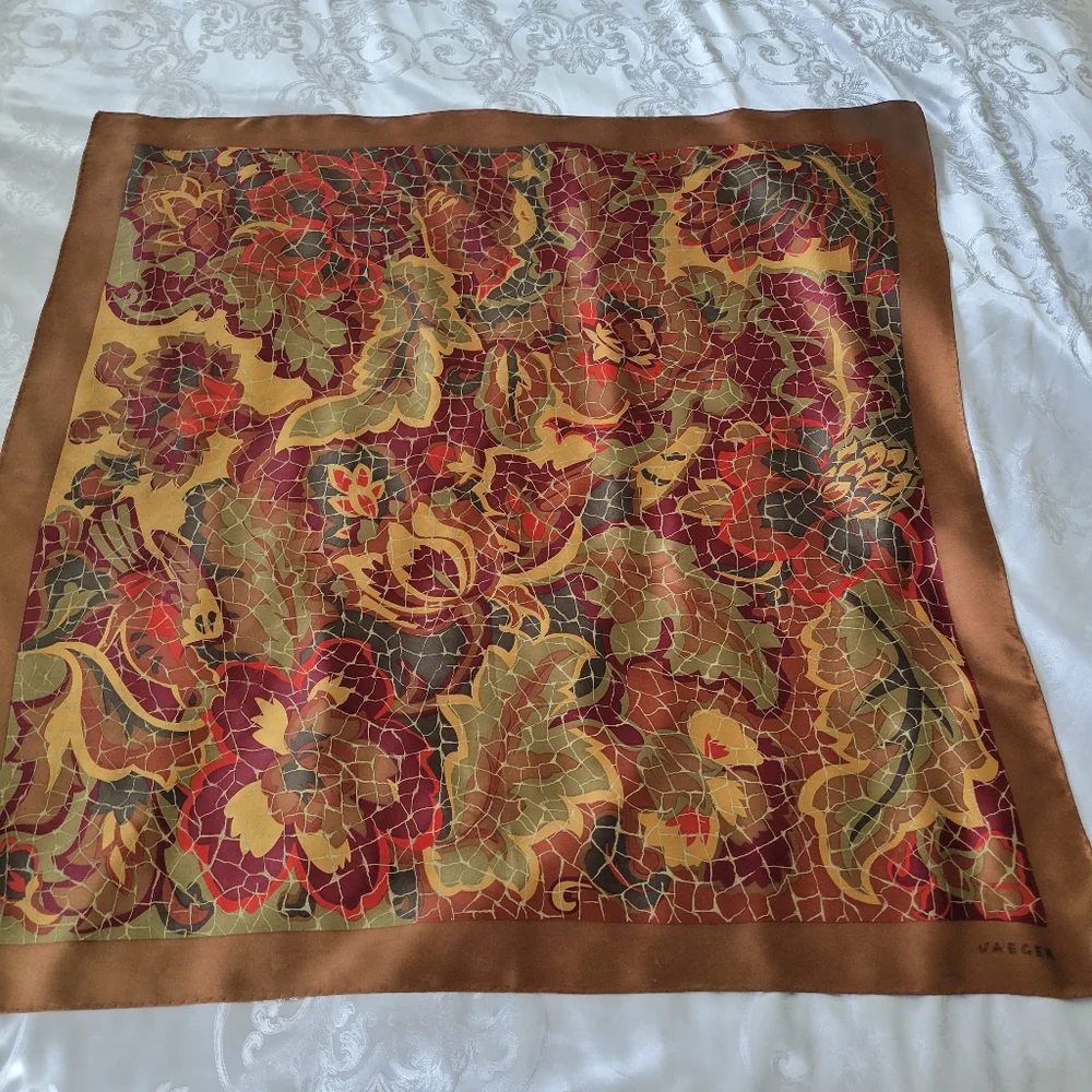 Vintage Jaeger Silk Scarf Made In Italy with Abstract Design.34X34 Inches. - Picture 3 of 15